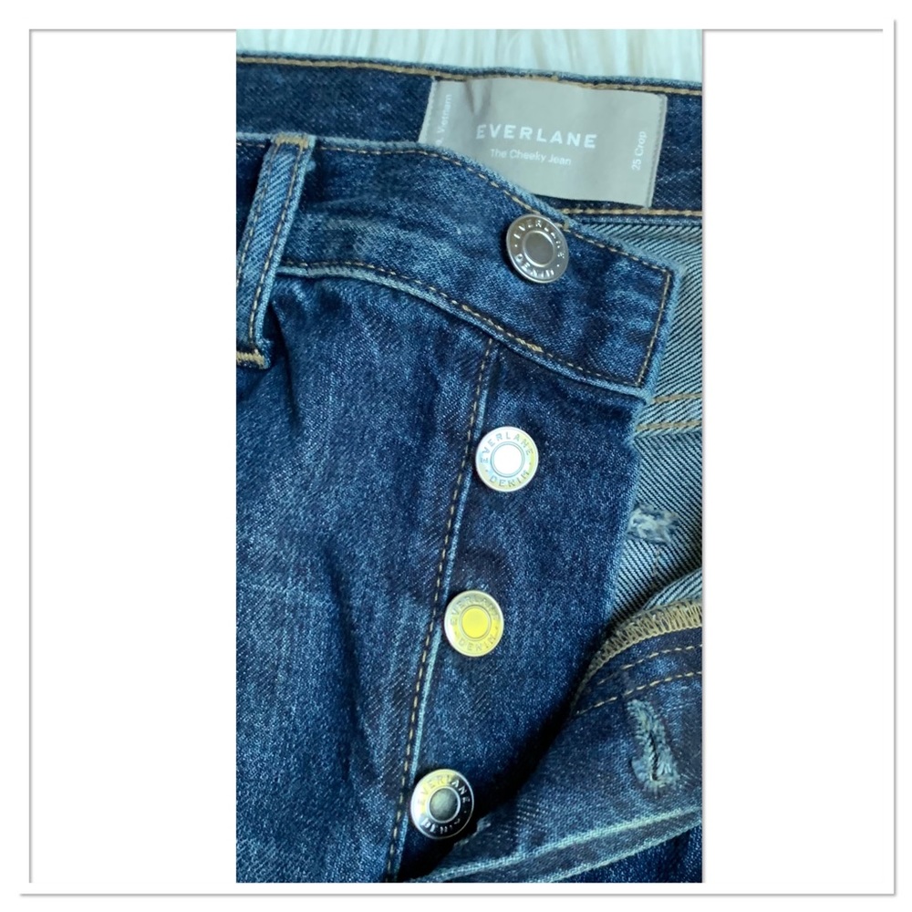 Everlane The Cheeky Jeans Cropped Distressed Button Fly Blue Size 25 - Picture 2 of 8